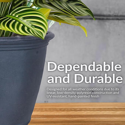 Sunnydaze 24-Inch Anjelica Large Plastic Pot for Plants - Outdoor Double-Walled Large Plastic Planter with Drillable Drainage Holes - Slate - 2pk