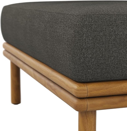 Modway Wren Teak Wood Outdoor Ottoman in Natural Flint Gray