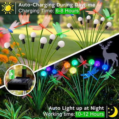 Solar Garden Lights Outdoor - 4 Pack Dragonfly Solar Swaying Light, Sway by Wind, Firefly Lights Outdoor Yard Patio Pathway Decoration, High Flexibility Iron Wire & Heavy Bulb Base(Multicolor)