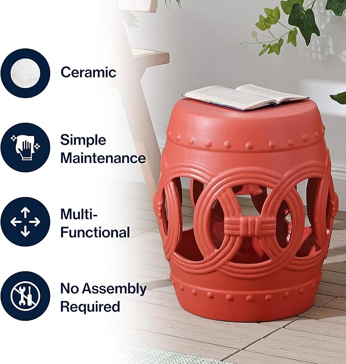 Decorative Garden Stool, Matte Coral Ceramic Plant Stand, 16 Inch