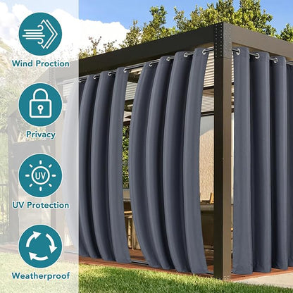 Outdoor Curtains Grey Waterproof Windproof Patio Panels, 54 x 84 Inch