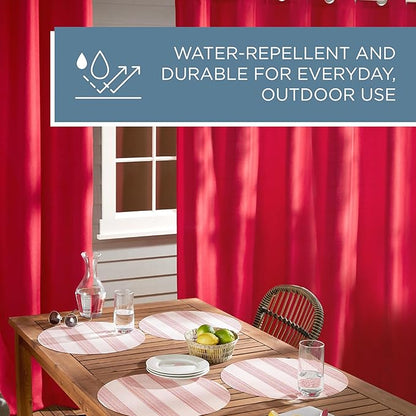TOWN & COUNTRY BASICS Cabana Solid Heavyweight Indoor Outdoor Curtains, Light Filtering Opacity with Grommet Top, Water Repellent, 2-Pack Set, 54"x84", Radiant Red