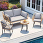 DWVO Patio Furniture Set 4 Pieces Boho Wicker Bistro Set, All Weather Outdoor Rattan Conversation Set with Loveseat Chairs Table Soft Cushions for Backyard, Pool, Garden - Grey