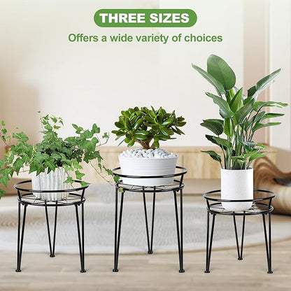 Metal Plant Stand, Plant Stand Indoor Outdoor, Metal Rustproof Flowers, Urban and Rustic Outdoor Plants Stands, Flower Pot Stand Suitable for Living Room, Balcony, Garden (3PCS,Black)