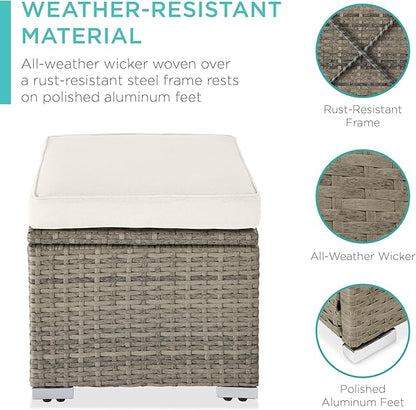 Best Choice Products Set of 2 Wicker Ottomans, Multipurpose Outdoor Furniture for Patio, Backyard, Additional Seating, Footrest, Side Table w/Storage, Removable Cushions - White Sand/Taupe
