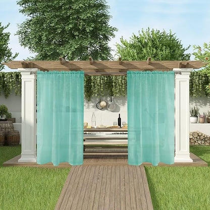 SpaceDresser Waterproof Outdoor Sheer Curtains for Patio - 4 Panels Rod Pocket Indoor Voile Sheer Curtain for Living Room,52W x 108L inch, Turquoise