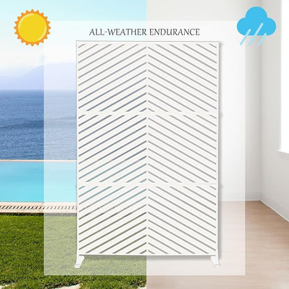Metal Garden Privacy Screen 74 in H x 47.2 in W, White Chevron Divider