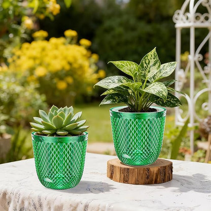 QCQHDU 2 Pack Self Watering Pots, 7.2 Inch Flower Pots with Drainage Holes and Water Filling Port, Garden Planter for Indoor Outdoor Plants (Emerald)