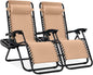 Best Choice Products Set of 2 Adjustable Steel Mesh Zero Gravity Lounge Chair Recliners w/Pillows and Cup Holder Trays - Beige