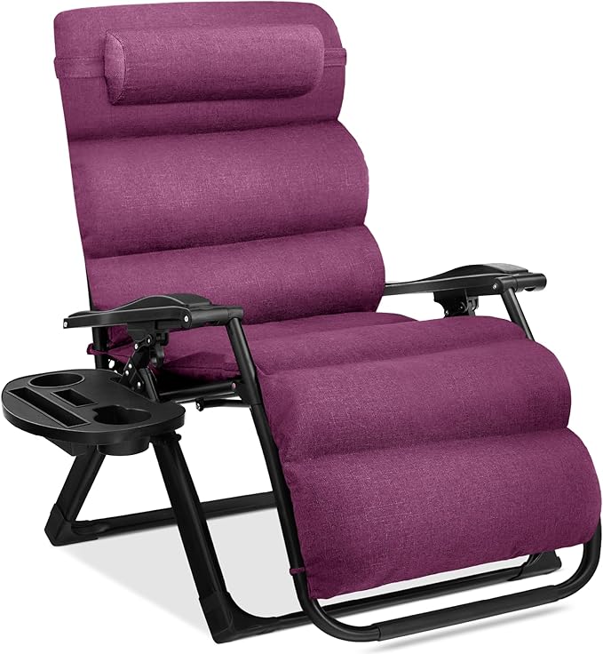 Recliner Chair, Extra-Wide Folding Zero Gravity Patio Lounger, Purple