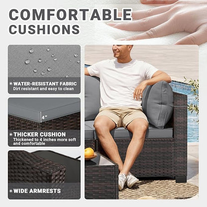 LEVELEVE 7 Pieces Outdoor Patio Furniture Sets,Rattan Conversation Sectional Set,Manual Weaving Wicker Patio Sofa with Tea Table