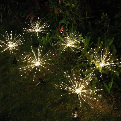 FOOING 6 Pcs Solar Garden Lights Solar Firework Lights, 200 LED String Light 2 Modes Twinkling Nightlight for Outside, Wedding, Party,Patio Home Deceration (Warm White)