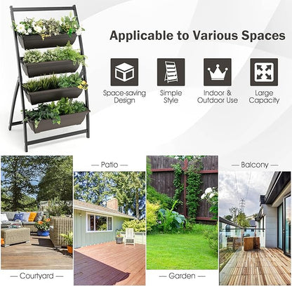 Giantex 2 Pcs 4.1FT Vertical Raised Garden Bed, 4-Tier Elevated Planter Box w/4 Containers & Drainage Holes, Indoor Outdoor Freestanding Planter for Vegetables, Herbs, Flowers, Heavy-Duty Metal Frame