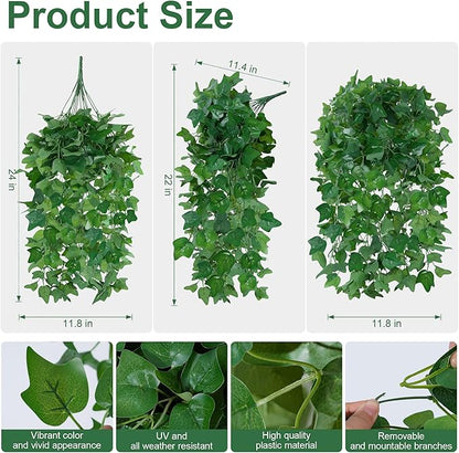 Faux Outdoor Plants Fake Hanging Plants for Outdoors Outside Decorations, 2 Pcs Green Fake Ivy Vines Realistic UV Resistant Artificial Greenery for Planters Porch Garden Yard Front Door Patio Indoor