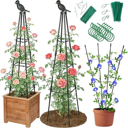 2 Pack Garden Trellis for Climbing Plants Outdoor - Rustproof Plastic Coated Steel Core Tower Obelisk Trellis - Metal Teepee Trellis Vertical Plant Support for Vines Vegetables Flowers Indoor