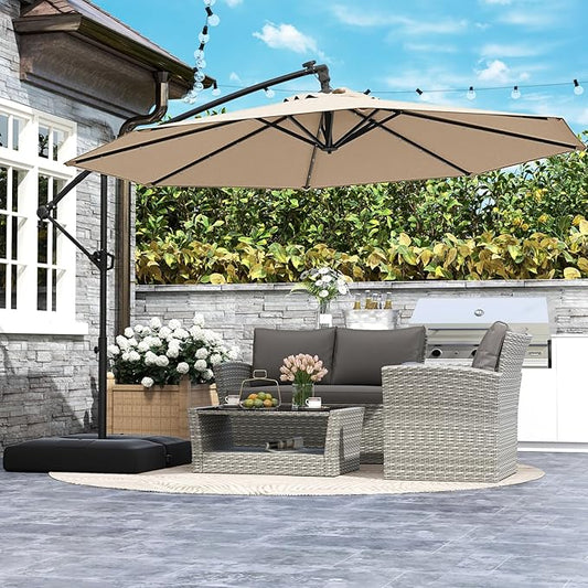 Solar LED Patio Umbrella with Base, 10ft