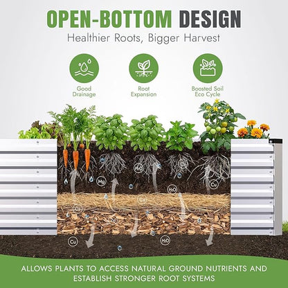 INNO STAGE 8x3x2ft Galvanized Raised Garden Bed, Raised Garden Bed Kit-Metal Planter Box Outdoor, Planting for Vegetables, Fruits, Herbs, Flowers, Silver