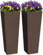 Greesum 32 Inch Tall Plastic Planters with Rattan Texture – Set of 2, Detachable Inner Pot & Drainage Holes, Indoor/Outdoor Decorative Flower Pots for Large Plants, Trees, Patio, and Garden, Brown