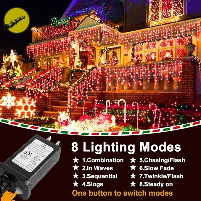 String Lights with 400 LEDs, 33 ft Red Outdoor Christmas Decor, 8 Modes