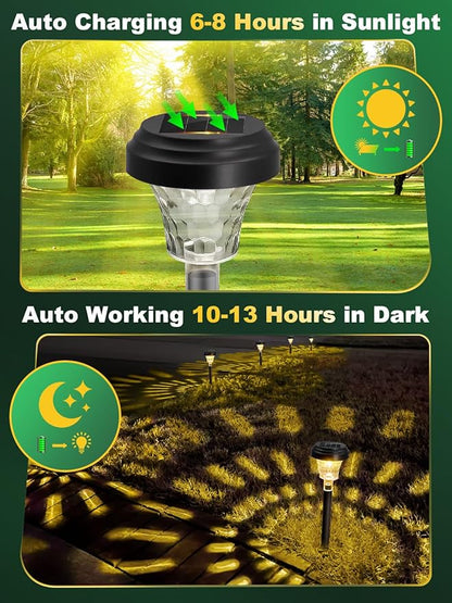 ROOR Ultra Bright Solar Pathway Lights 16 Pack, Outdoor Solar Yard Lights, Warm White, IP67 Waterproof