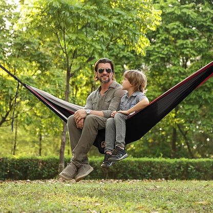 Camping Hammock, Portable Hammocks with Mosquito Net,Lightweight Nylon Parachute Hammock with 10ft Tree Straps,Camping Gear Must Haves for Travel Hiking Backpacking Beach Patio-Black&Red