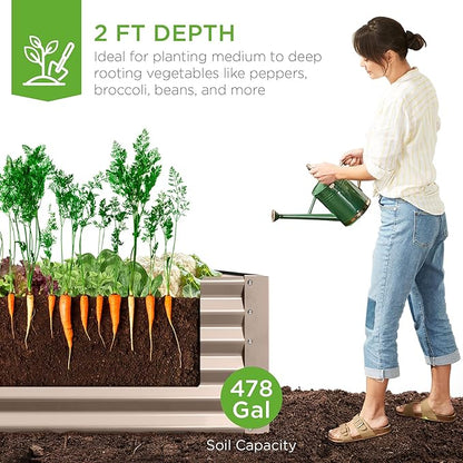 Best Choice Products 8x4x2ft Outdoor Metal Raised Garden Bed, Deep Root Planter Box for Vegetables, Herbs & Flowers, 478-Gallon Capacity, 100% Non Toxic Materials - Taupe