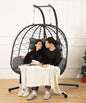 Double Egg Chair with Stand Hammock Swing Chair Foldable Hanging Loveseat, UV Resistant Removable Cushions, 700LBS Capacity for Bedroom, Balcony, Garden(BK-GR)