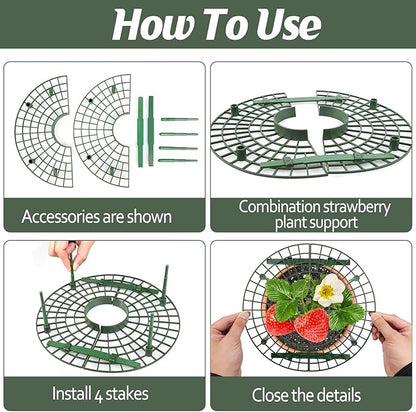 6 Sets Strawberry Plant Support with Mesh Plant Cover,Strawberry Growing Racks Sets with Iron Plant Nails and Storage Bag for Garden Strawberry Vegetables(White Net - Round)