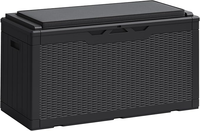 Storage Bench 100 Gallon Black Resin Outdoor Deck Box