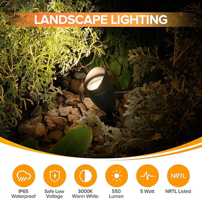 LUTEC 12V Low Voltage Landscape Lighting, Die-cast Aluminum Spot Lights with Connectors, IP65 Waterproof Outdoor Landscape Spotlights, 5W 550LM Warm White 3000K for Tree Garden Yard Pathway, 4 Pack