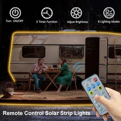 DBFAIRY 50Ft Solar LED Strip Lights Outdoor, Large Capacity Solar Powered Light Strip Auto On/Off with Remote Timer 8 Lighting Modes for Pathway Patio Pool Camping Decor, 2700K Warm White