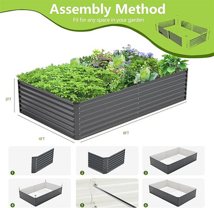 8x4x2FT Galvanized Raised Garden Bed,Galvanized Planter Boxes Outdoor, Large Metal Raised Garden Beds for Vegetables-Grey