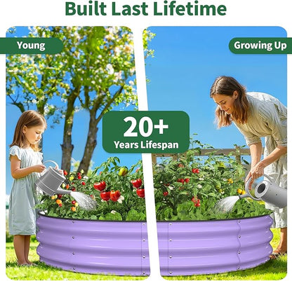 Kesfitt Round Raised Garden Bed, 4x4x1 FT Galvanized Steel Metal Garden Bed, Open-Bottom Design, 12-Inch Deep Outdoor Raised Garden Bed for Vegetables & Herbs, Lavender Purple