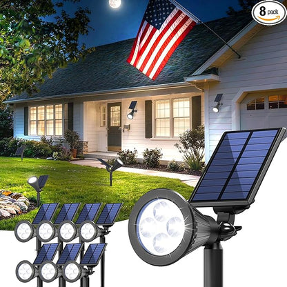 Solar Lights Outdoor Waterproof IP65,6500K Super Bright LED,2 Lighting Modes, Solar Powered Yard Garden Solar Spot Lights for Flag Landscape Auto On/Off-8 Pack
