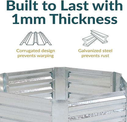 Sunnydaze 11.75" H Raised Metal Garden Bed - Galvanized Raised Garden Bed Outdoor for Vegetables and Flowers - Silver - Hexagon