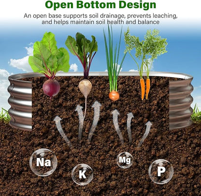 Galvanized Raised Garden Bed for Outdoor: 4X2X1ft Durable Metal Vegetable Plant Container Kit - Oval Planter Box for Gardening Flower Trough （2 Pack）