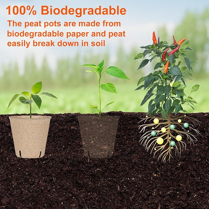 120 Packs 3.15 Inch Peat Pots,Biodegradable Pots for Seedlings with Drainage Holes, Garden Germination Nursery Pots with 100Pcs Plant Labels