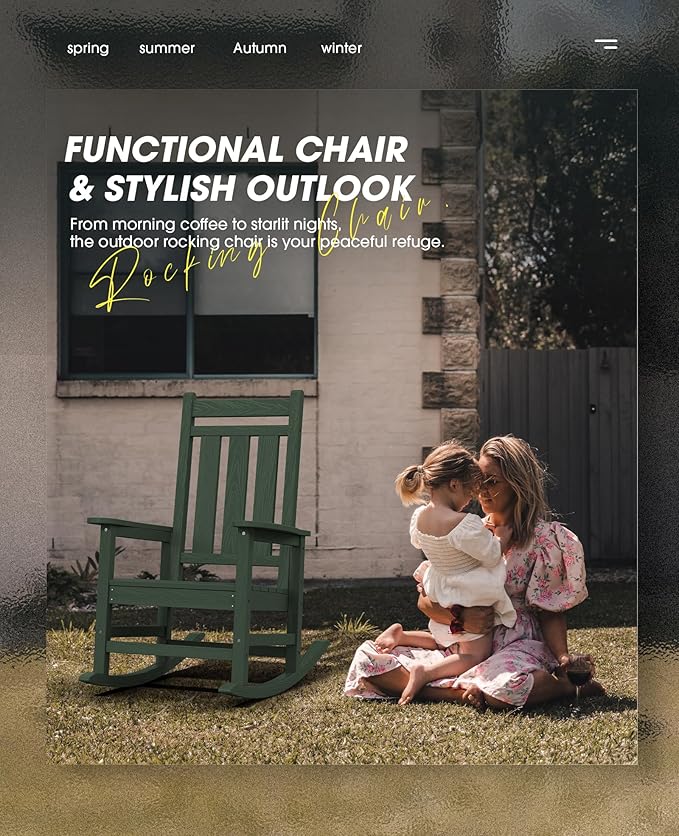 Rocking Chairs for Patio: 2-Pack, Green HDPE, 350 lb Capacity