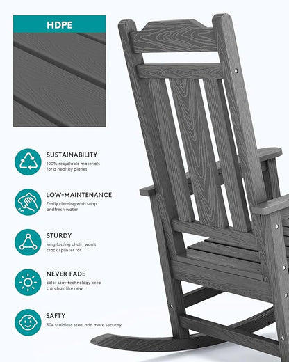 Poly Rocking Chairs - 2-Pack Grey HDPE for Outdoor Porch Use