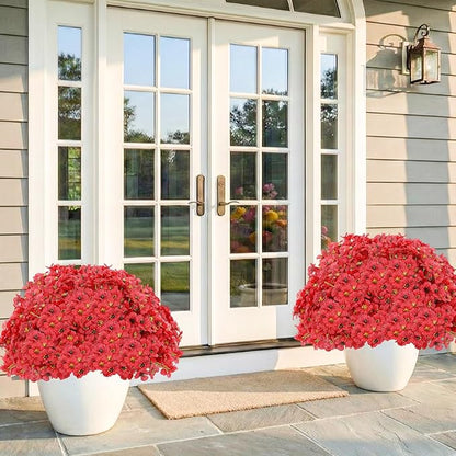 22 Pack Artificial Flowers Outdoor Fake Plants, Faux Flowers UV Resistant with Plastic Plants, Faux Silk Flowers for Outdoors Outside Front Porch Hanging Planter Window Box Garden Decoration(Red)