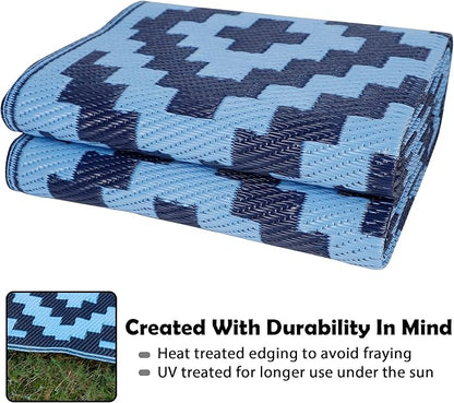 SAND MINE Reversible Mats, Plastic Straw Rug, Modern Area Rug, Large Floor Mat and Rug for Outdoors, RV, Patio, Backyard, Deck, Picnic, Beach, Trailer, Camping, Blue, 5' x 8'