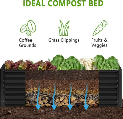 2PCS 8x2x1FT Galvanized Raised Garden Bed,Planter Raised Beds-Metal Garden Box,Large Plant for Outdoor Planting, Vegetables Bed，Flower,herb-Black