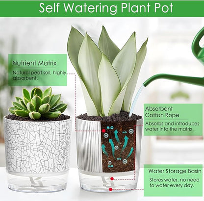 4 Pack Self Watering Pots for Indoor Plants, 4/5.5 Inch Lightweight Planters with Water Reservoir, Flower Pots for African Violet, Spider Plant, Orchid