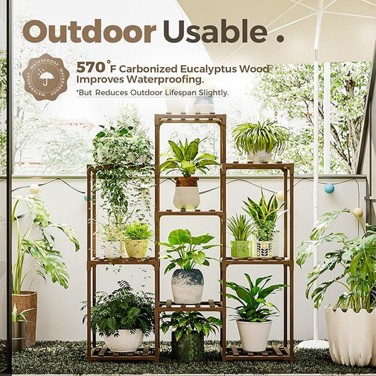 Plant Stand Indoor Plants Shelf Outdoor Wood Plant Rack for 4 Tiers