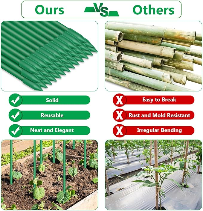 Lezmarket 36 Pack Garden Stakes(16" Each), Plant Support Stakes, DIY 4ft 5ft 6ft 7ft Sturdy Fiberglass Plant Sticks Support Garden Trellis for Growing Climbing Tomato Vegetables Flowers