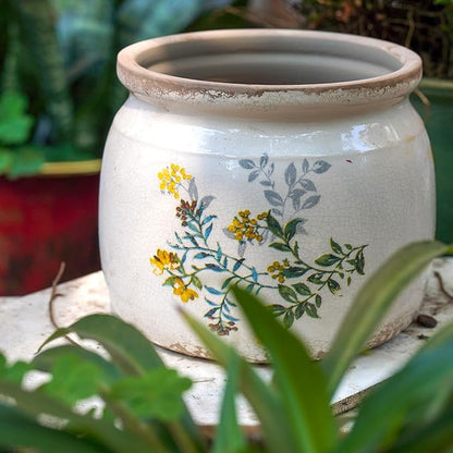 Vintage Ceramic Ice Crack Flower Pot with Drainage Holes, Country Rustic Planters for Indoor and Outdoor,Tuscan Decor,Home,Living Room, Garden Decor, Gardening Gift (English)
