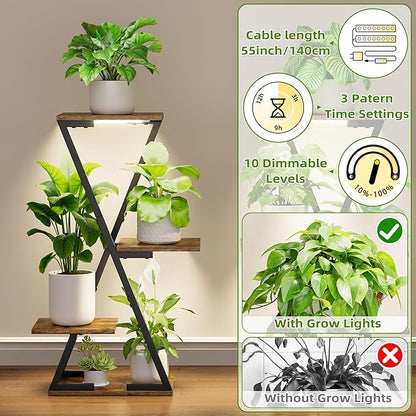 Plant Stand Indoor with Grow Lights - 2 Pack Corner Plant Shelf Indoor, 32" Tall Lighted Plant Stand for Indoor Plants, 6 Tiered Z-Shape Flower Stands Display Holder for Living Room, Decor, Black
