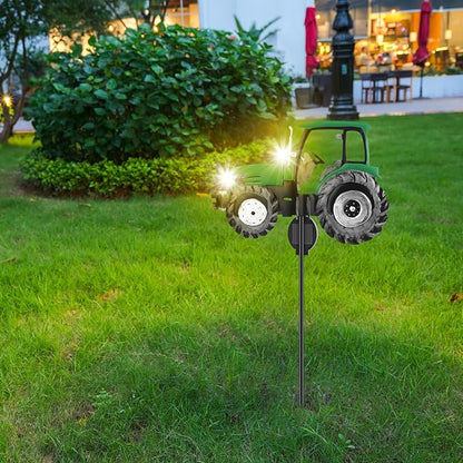 Solar Tractor Light Metal Yard Stake Solar Powered Light Up Metal Tractor Garden Stake Ornament for Walkway, Pathway, Lawn Decor
