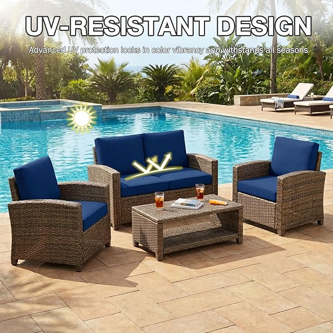 Cushion Covers, 8-Piece Navy Stretch Set with Non-Slip Straps