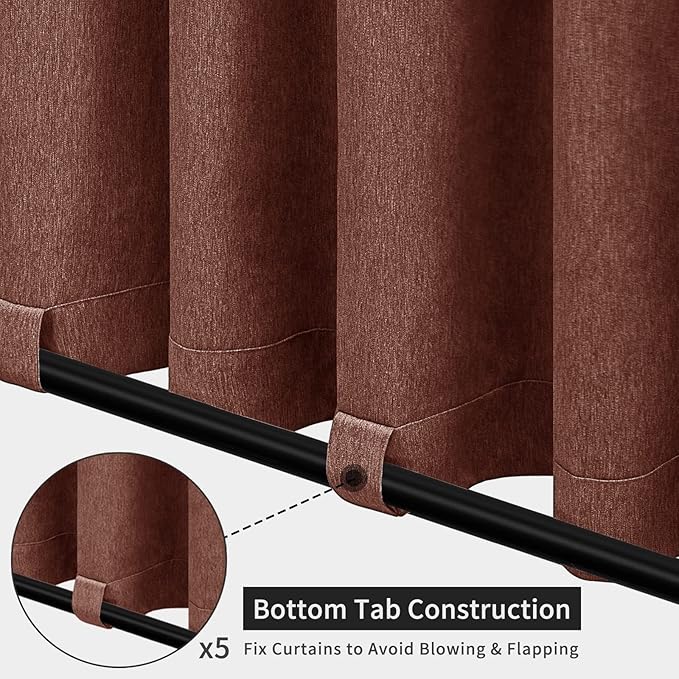 Easy-Going Linen Look Outdoor Curtains Waterproof Windproof Porch Curtains, Soft Thicken Outdoor Privacy Curtains for Patio, Gazebo, Grommet Top and Tab Bottom Drape, 1 Panel, 110x120 inch, Terra Red